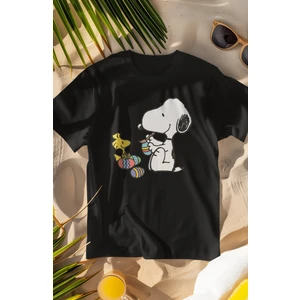 Fuddy Moda Unisex Snopy ve Kuşu Baskılı T-Shirt, Oversize Çizgi Film Baskılı Tişört