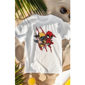Fuddy Moda Unisex Mini Deadpool ve Wolverine Baskılı T-Shirt, Oversize Film Baskılı Tişört