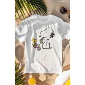 Fuddy Moda Unisex Snopy ve Kuşu Baskılı T-Shirt, Oversize Çizgi Film Baskılı Tişört
