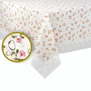 Mutlu Land Carmen Pvc Masa Örtüsü Kenar Dantel Krem - Kırmızı