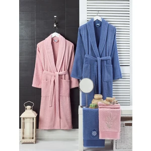 Sternen Glanz Unisex 4'lü Bornoz Set Nakışlı Baş Havlulu Çeyiz Seti Hamam Seti Banyo Seti %100 Pamuk
