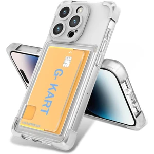 Techno Guru iPhone 14 Pro Max Kılıf Kartlıklı ve Airbag Tasarımlı Şeffaf G-Kart Kapak