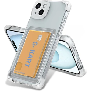 Techno Guru iPhone 15 Kılıf Kartlıklı ve Airbag Tasarımlı Şeffaf G-Kart Kapak