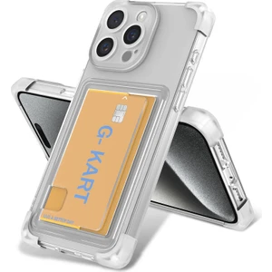 Techno Guru iPhone 15 Pro Kılıf Kartlıklı ve Airbag Tasarımlı Şeffaf G-Kart Kapak