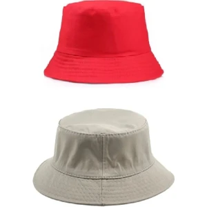 Ikili Yazlık Kumaş Kova Şapka, Erkek Kadın Düz Balıkçı Bucket Şapka, Unisex