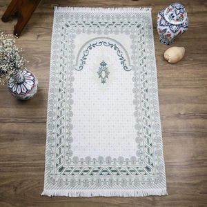 Asya Bayrak Ipek Saten Osmanlı Desen Seccade Koyu Yeşil