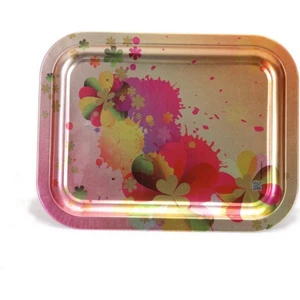 Gökkuşağı Desenli 233x307 mm Dikdörtgen Metal Dekoratif Sunum Tepsisi - Çok Renkli