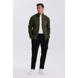 Haki Slim Fit Fermuarlı Pamuklu Likralı Eşofman Üstü