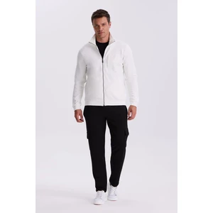 Ekru Slim Fit Fermuarlı Pamuklu Likralı Eşofman Üstü