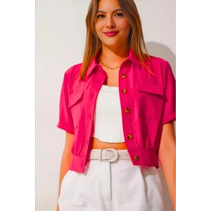 Kadın Fuşya Cepli Düğmeli Kısa Kollu Yazlık  Crop Gömlek Ceket HZL22S-BD106631