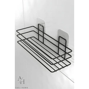Atacı Home 1. Kalite Siyah Paslanmaz Yapışkanlı Banyo Rafı Şampuanlık Sabunluk Banyo Duş Askısı