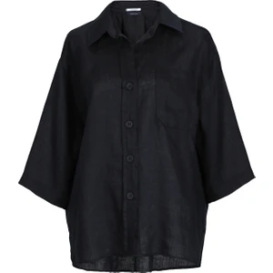 Born Kadın Keten Gömlek Siyah