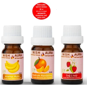 Nish Aura 10ML*3 ADET=30ML--MEYVE Rüyası-Anamur Muzu 10ML/DAĞ Çileği 10ML/BODRUM Mandalinası 10ML Oda Kokusu Aromatik Esansiyel Uçucu Yağ Buhurdanlık Yağı Difüzör Esansı Aromaterapi Doğal Ortam Kokusu