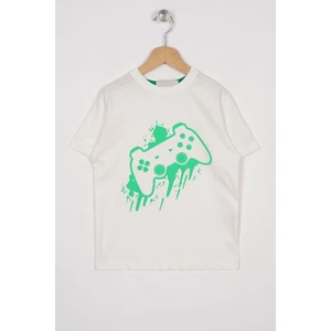 Oyun Konsolu Baskılı Oversize Ekru Renk Erkek Çocuk Tshirt