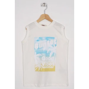 Sunset Baskılı Ekru Renk Sıfır Kol Erkek Çocuk Tshirt