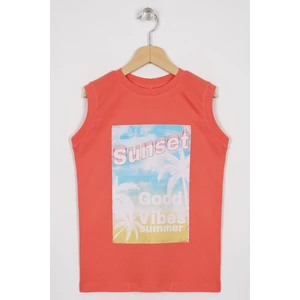 Sunset Baskılı Nar Çiçeği Renk Sıfır Kol Erkek Çocuk Tshirt