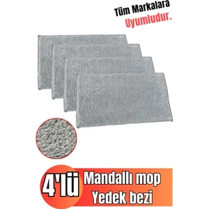 Mandallı Mop Bezi (Yedek) 4'lü Set -(Tüm Markalara Uyumlu ) Kir Göstermeyen Gri Renk Mikrofiber