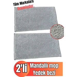 Mandallı Mop Bezi (Yedek) 2'li Set -(Tüm Markalara Uyumlu ) Kir Göstermeyen Gri Renk Mikrofiber