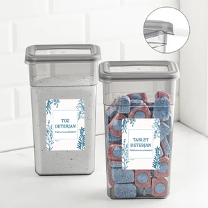Meleni Home 2'li Etiketli Deterjan Saklama Kabı Seti - Hava Geçirmez Kapaklı Saklama Kutusu - 2 x 1580 ml