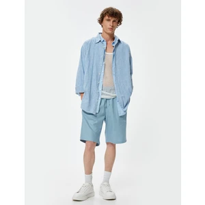 Oversize Şort Keten Bermuda Beli Bağcıklı Cep Detaylı