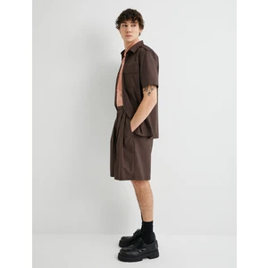 Kumaş Şort Oversize Pileli Düğmeli Cep Detaylı