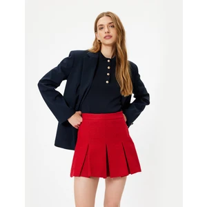 Tüvit Pileli Mini Etek Yüksek Bel