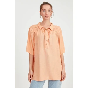 Önü Düğmeli Bağlamalı Bluz