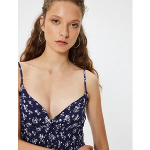 Çiçekli Elbise Mini Ip Askılı A Kesim V Yaka Gipeli Slim Fit