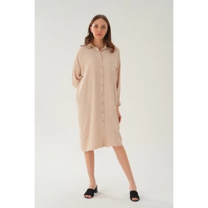 6773-1 Cep Detay Uzun Tunik Bej