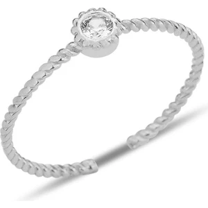 Söğütlü Silver Gümüş Rodyumlu Zirkon Taşlı Alttan Ayarlanabilir Burgulu Tek Taş Yüzük SGTL12230RODAJ