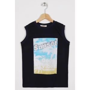 Sunset Baskılı Lacivert Renk Sıfır Kol Erkek Çocuk Tshirt
