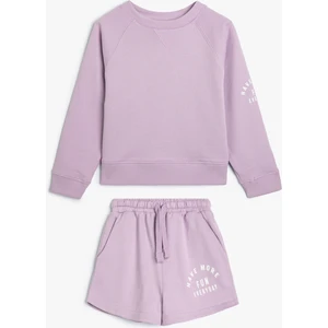 2'li Şort Sweatshirt Slogan Baskı Detaylı Pamuklu