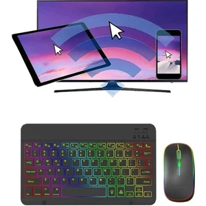 Alfa MEC Samsung Galaxy Tab A9 Plus 11 Inç Uyumlu Aydınlatmalı Işıklı Kablosuz Bluetooth Klavye+Mouse Rgb-Set