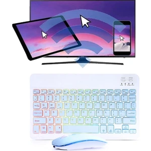 Alfa MEC Samsung Galaxy Tab A9 Plus 11 Inç Uyumlu Aydınlatmalı Işıklı Kablosuz Bluetooth Klavye+Mouse Rgb-Set