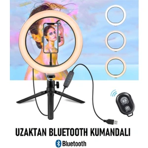 Sabitleyiciler (Tripod) Bluetooth Kumandalı Masa Ayaklı 10 Inç LED Ring Lıght Influencer Youtuber T