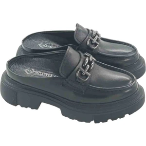 Milonek Shoes 2024 Loafer Siyah Tokalı Sabo Terlik