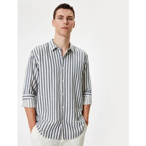 Slim Fit Gömlek Uzun Kollu Düğmeli Yaka Detaylı Pamuk Karışımlı