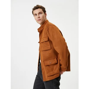 Gömlek Ceket Süet Görünümlü Slim Fit Cep Detaylı Düğmeli