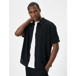 Yazlık Gömlek Kısa Kollu Klasik Yaka Düğmeli Viskon Kumaş