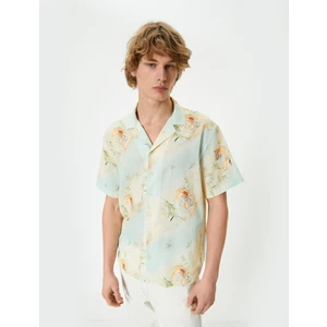 Kısa Kollu Gömlek Devrik Yaka Kaplan Desenli Pamuklu