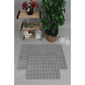 My Evilla Modern Bubble Yıkanabilir Kaymaz Peluş Banyo Paspası Halısı 2'li Klozet Takımı 50X80-50X40CM Gri