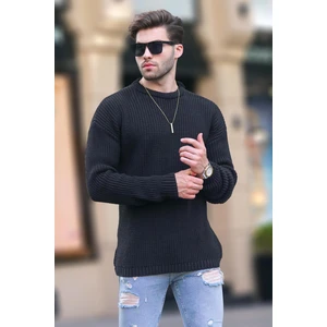 Siyah Bisiklet Yaka Uzun Kollu Örme Kazak 7246