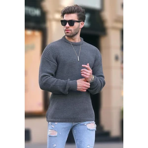 Antrasit Bisiklet Yaka Uzun Kollu Örme Kazak 7246