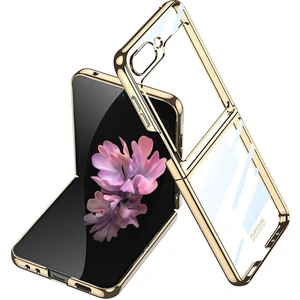 Samsung Galaxy Z Flip 6 Uyumlu Kılıf Premium Camlı Kapak Kamera Korumalı Metalik Kenarlı Glitter