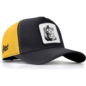 V1 Trucker Aslan - 4 Kod Logolu Koyu Antrasit-Sarı Şapka (Cap)