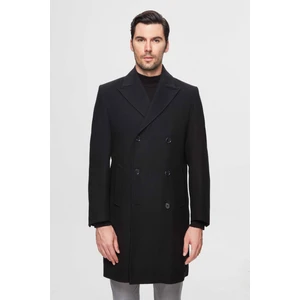 D'S Damat Regular Fit Siyah Balıksırtı Kruvaze Palto 3HF0832200151