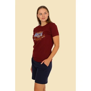 Kadın Şortlu Kısa Kol Penye Pijama Takım Bordo 3622