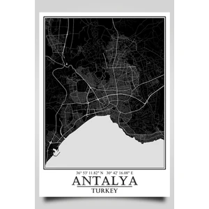 Antalya Şehir Haritası Çerçevesiz Poster-Harita Sanatı, Map Art Design