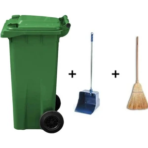 MCK Plus 1 Adet Yesil Plastik Çöp Konteyneri 120 Litre - Isıya Karşı Dayanıklı Copcu Faras Takimli