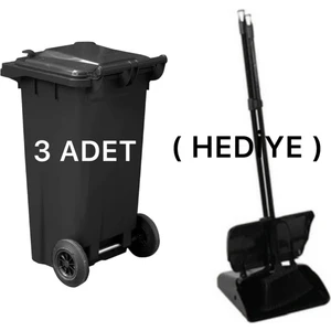 MCK Plus 3 Adet Siyah Plastik Çöp Konteyneri 120 Litre - Isıya Karşı Dayanıklı  -(Faras Hediyeli)